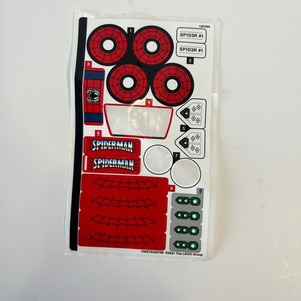 LEGO Spider-Man Sticker Sheet 74527 Marvel Super Heroes 2021 Red Blue‎ MISSING 3